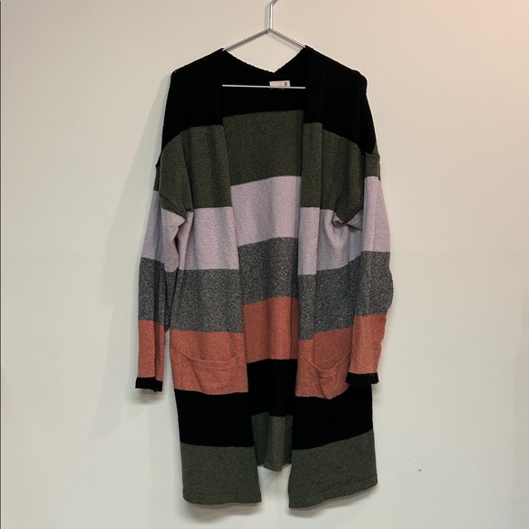 SO Sweaters - SO Women's Colorblock Cardigan - Black, Green, Pink, Orange